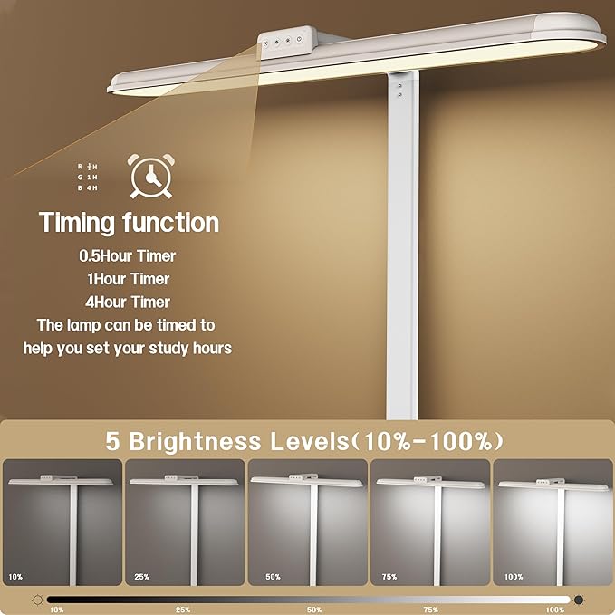 LED Desk Lamp for Home Office, Double Head Desk Lamp,24W Dimmable Desk Light 5 Color 5 Brightness Levels Office Lamp, Adjustable Gooseneck Office Light Eye Protection (White-Large Desk lamp)-DeskLoop Office
