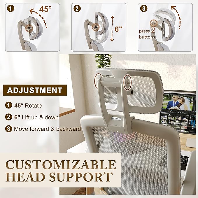 GABRYLLY Ergonomic Office Chair, High Back Home Desk Chair with Flip-Up Arms, Headrest, 90-120° Tilt and Wide Cushion, 400LBS White Mesh Chair for Work Gaming Study (GY01-NT, Woodgrain Pattern)-DeskLoop Office