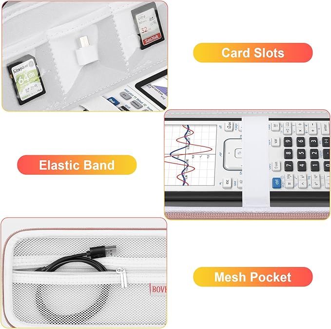 BOVKE Calculator Case for Texas Instruments TI-Nspire CX II CAS/CX II/CX CAS/CX Color Graphing Calculator and More - Extra Mesh Pocket for USB Cables and Other Accessories, White-DeskLoop Office