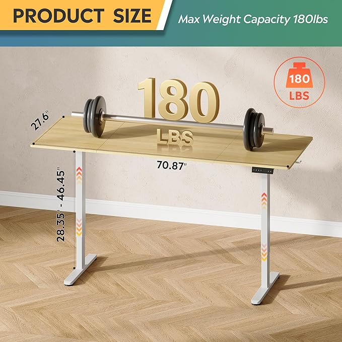 DEVAISE 71 Inch Electric Standing Desk, 3 Adjustable Height Stand up Desk for Home Office, Ergonomic Sit to Stand Desk with LED Touchscreen, Headphone Hook, 3 Memory Preset Computer Desk (Maple)-DeskLoop Office