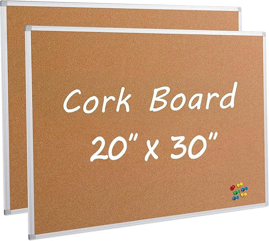 Board2by 2-Pack Cork Board Bulletin Board 20 x 30 Inches, Silver Aluminium Framed Corkboard, Office Board for Wall Cork, Large Wall Mounted Notice Pin Board with 32 Pins-DeskLoop Office