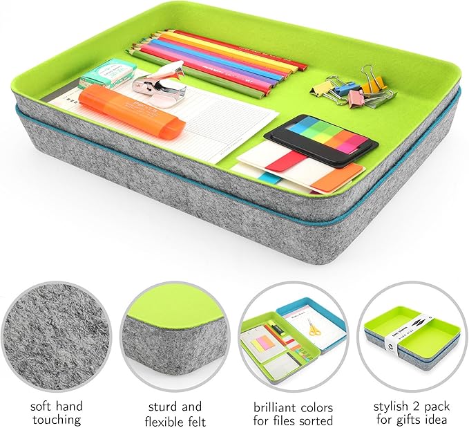 Welaxy 2-Piece Office Desk Drawer Organizer Tray Letter-Size documents A4 Paper Book File Folder Holder Storage Bins (Green + Turquoise)-DeskLoop Office