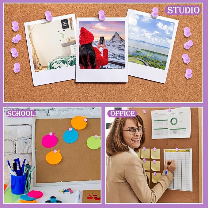 220 Count Purple Push Pins Standard Plastic Head Steel Point Thumb Tacks Decorative Push Pins for Cork Board Wall Hanging Bulletin Board-DeskLoop Office