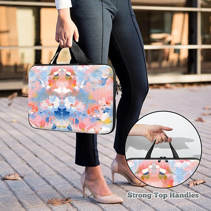 Laptop Sleeve Case Bag 15 inch, Watercolor Flowered Slim Carrying Case Durable Handbag Travel Laptop Bag for 15 inch MacBook Air M3/M2/15 Pro/Surface Laptop 7/6/5/4/3/ Dell XPS 15 Plus