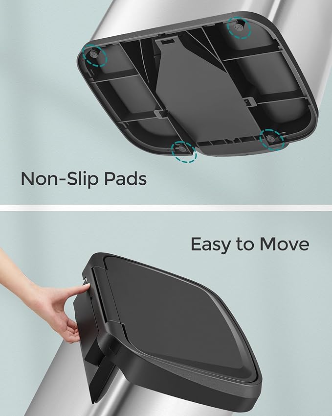 SONGMICS Kitchen Trash Can, 18-Gallon Stainless Steel Garbage Can, with Stay-Open Lid and Step-on Pedal, Soft Closure, Tall, Large and Space-Saving, Silver and Black ULTB520E68-DeskLoop Office