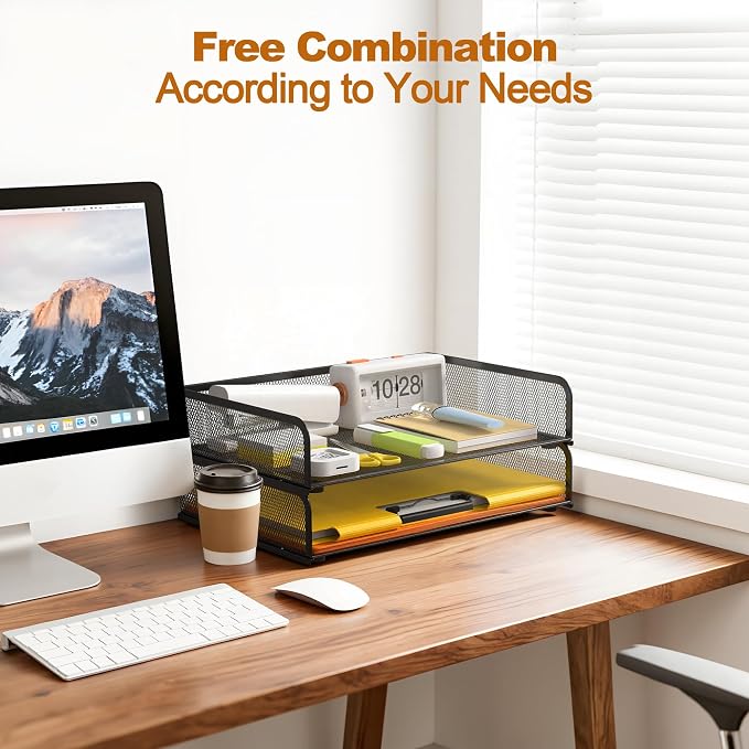 YINGHUA 2-Pack Metal Mesh Stackable Paper Letter Trays Organizer - Image 6