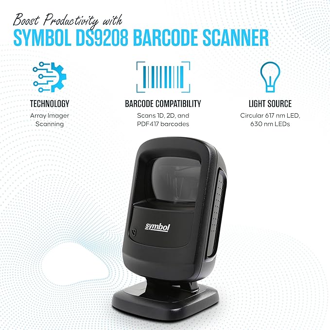 DS9208 Zebra Symbol Digital Handsfree 1D/2D Barcode Scanner with USB Cable & Microfiber Cleaning Cloth - High Performance Scanning, Compact Design, Standard Range (Renewed)-DeskLoop Office