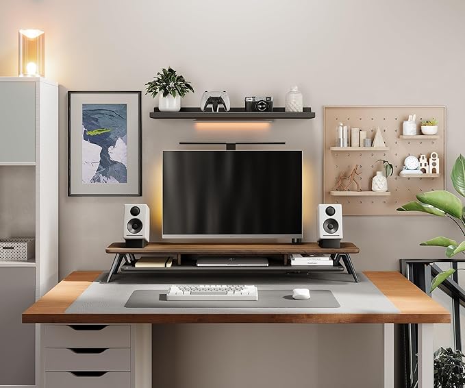 Fenge Dual Monitor Stand, Monitor Stands Riser for 2 monitors, 42.5 Inch Wood Desk Shelf with Storage Organizer and Cable Management for Office Desk Accessories-DeskLoop Office