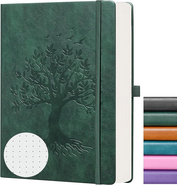ZXHQ B5 Dotted Journal-150 gsm Thick Paper 256 Pages, Dot Grid Notebook, Tree of Life Design, Fine Inner Pocket - 7.7" × 10" Dark Green-DeskLoop Office