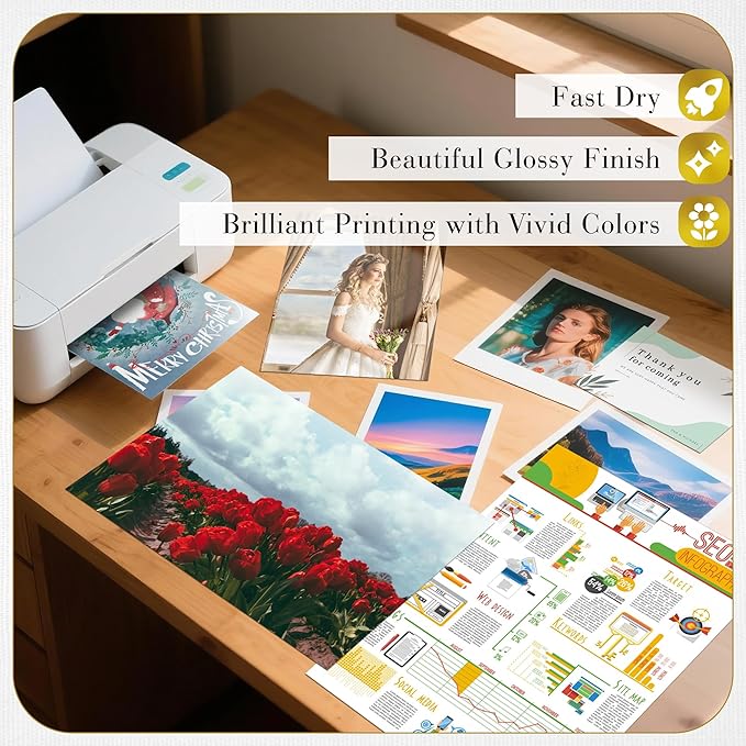 A-SUB Inkjet Glossy Photo Paper 4X6 Inches 48lb 180gsm Professional Glossy Photographic Paper for Inkjet Printers Dye Ink 100 Sheets-DeskLoop Office