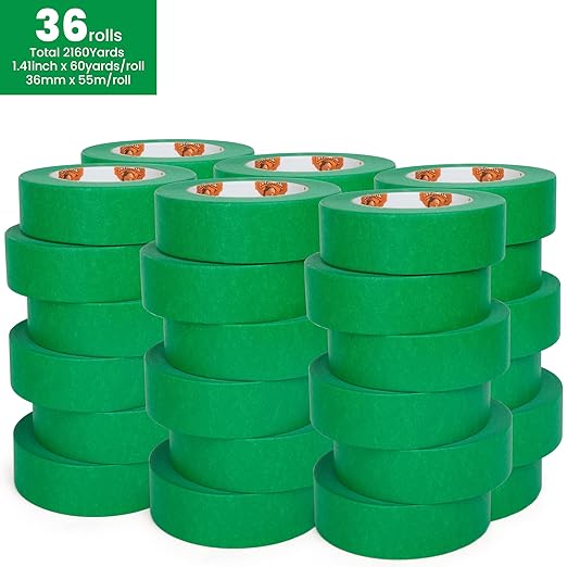 Green Painters Tape Multi-Surface Masking Tape 1.41 inch x 60 Yard, Indoor and Outdoor Painting Tape, Residue Free Easy Removal with Sharp Lines, Paint Tape for Walls, Auto, Home, 36Rolls-DeskLoop Office