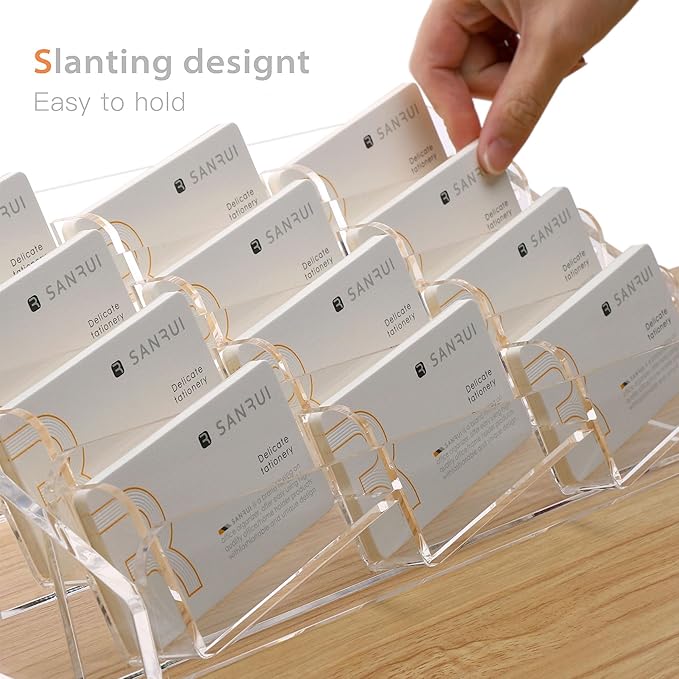 SANRUI Acrylic Business Card Holder for Desk, 4 Tier Clear Tilt Business Name Card Display Holders Stand Storage Organizer Fits720 Business Cards (Horizontal, 12-Slot)-DeskLoop Office