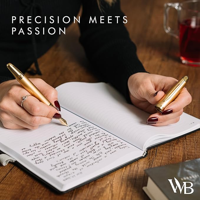 Wordsworth & Black Majesti Fountain Pen-(Gold), Luxury Case, 24K Gold Finish; 18K Gilded Medium Nib- Ink Cartridges, Refillable Ink Converter-Calligraphy Pen-Best Business Gift Set for Men & Women-DeskLoop Office