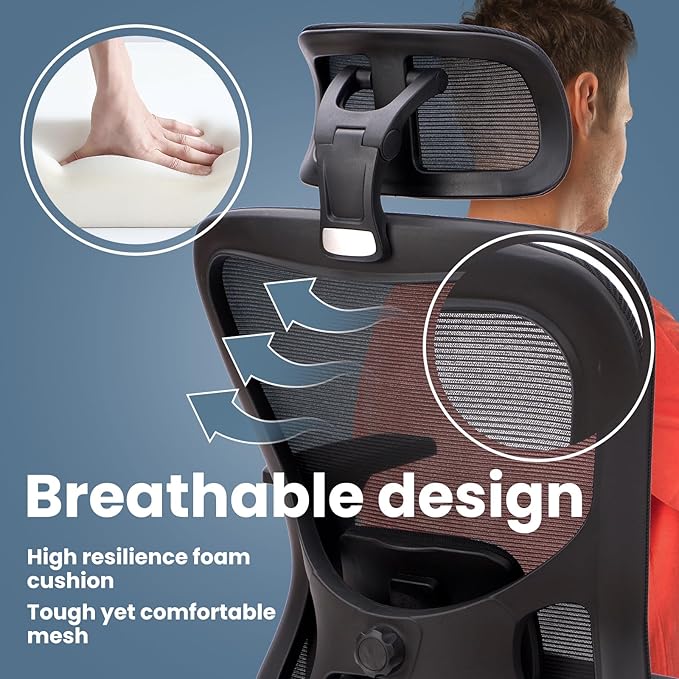 Ergonomic Office Mesh Chair, High Back Swivel Comfty Desk Chairs- 3D Armrest Adjustable Lumbar Support Capacity 400lbs and Headrest Wide for Home & Office, Bedroom (Black)-DeskLoop Office