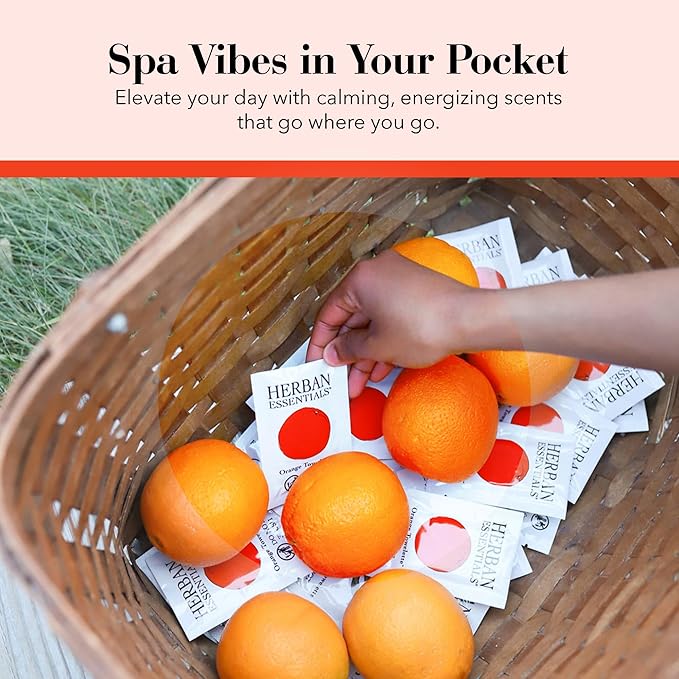 Herban Essentials - Orange Wipes & Towelettes - Essential Oil Wipes for Make Up, Hands, Face & Body - Travel Size Essentials & Toiletries - Natural, Individually Wrapped, Disposable & Moist (20 count)-DeskLoop Office