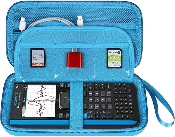 BOVKE Calculator Case for Texas Instruments TI-Nspire CX II CAS/CX II/CX CAS/CX Color Graphing Calculator and More - Extra Mesh Pocket for USB Cables and Other Accessories, Blue-DeskLoop Office