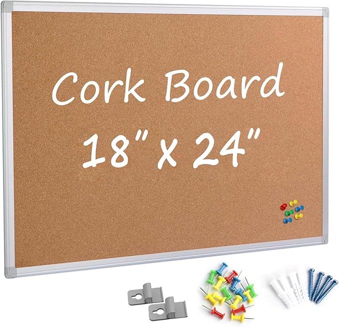 Board2by Cork Board Bulletin Board 24 x 18 Inches, Silver Aluminium Framed Corkboard, Office Board for Wall Cork, Large Wall Mounted Notice Pin Board for Home, Office and School-DeskLoop Office