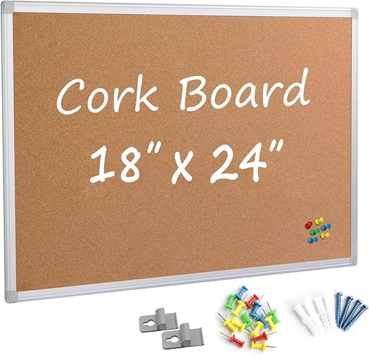 Board2by Cork Board Bulletin Board 24 x 18 Inches, Silver Aluminium Framed Corkboard, Office Board for Wall Cork, Large Wall Mounted Notice Pin Board for Home, Office and School-DeskLoop Office