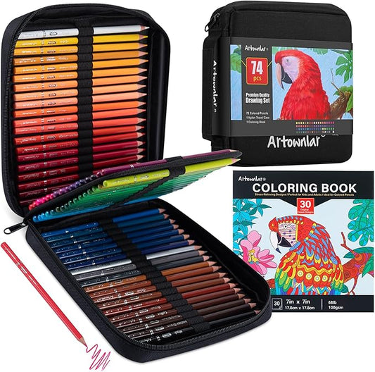 Artownlar Premium 72 Colored Pencils with Coloring Books Set, Artist Soft Core Vibrant Colors, Blending Shading Drawing Sketching Art Supplies, Oil Based Gift Case for Adults Girls Teens.-DeskLoop Office