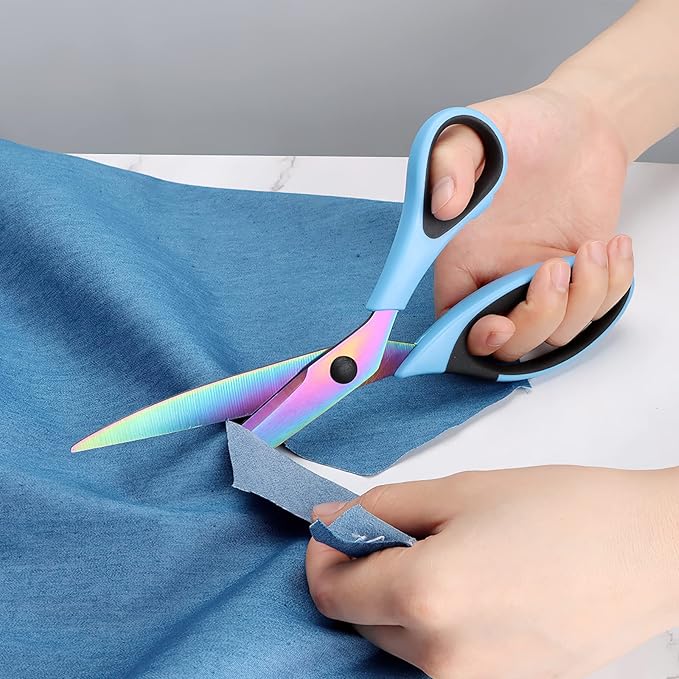 Craft Scissors Set of 3 Pack, All Purpose Sharp Titanium Blades Shears, Rubber Comfort Grip Handle, Multipurpose Fabric Scissors Tool Set Great for Office, Sewing, Arts, School and Home Supplies, Blue-DeskLoop Office