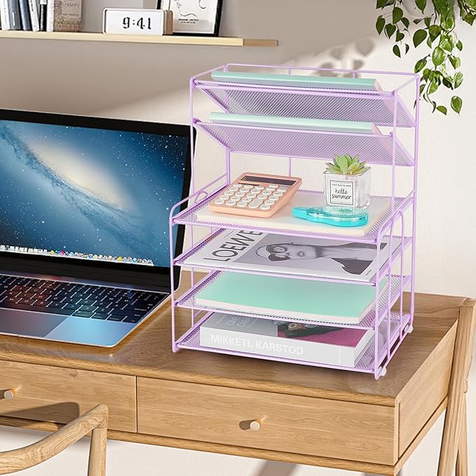 6-Tier Letter Tray Paper Organizer, Desk Organizers and Accessories, Desktop File Organizer, Office Desk Accessories for Office Supplies(Purple)-DeskLoop Office