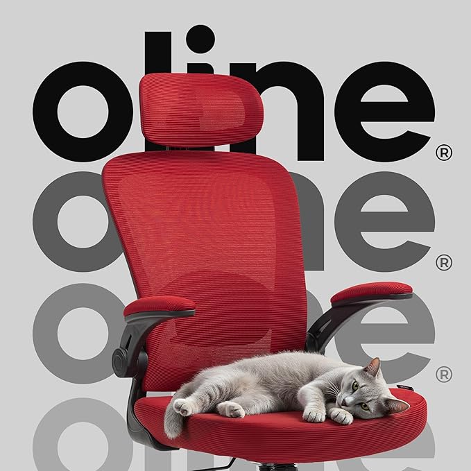 Oline ErgoAir Ergonomic Office Chair – Adjustable Lumbar Support, Flip-Up Armrests, Mesh Computer Desk Chair, Swivel Rolling Executive Gaming Chair for Home & Office (Red)-DeskLoop Office