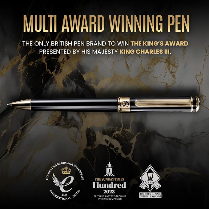 Scriveiner Black Lacquer Ballpoint Pen -Stunning Luxury Pen, Real Gold Plating - Image 9