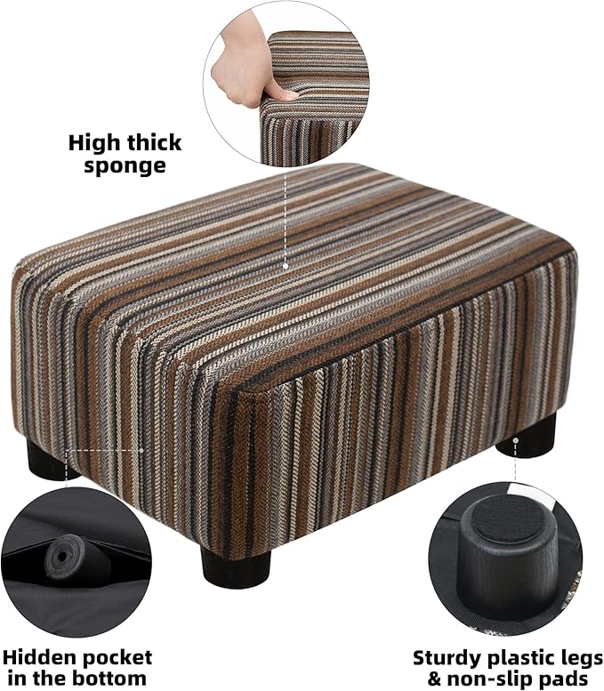 CAROLMADE Small Foot Stool Ottoman Footstool with Legs Under Desk Footrest for Living Room Bedroom and Office,Linen-Stripe Brown-DeskLoop Office