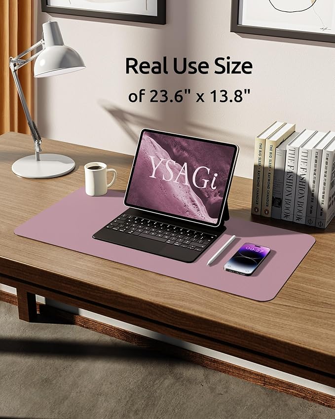 YSAGi Leather Desk Protector, Office Mat, Large Mouse Mat, Non-Slip PU Leather Blotter, Laptop Desk Pad, Waterproof Writing Pad for Office and Home (Pale Mauve, 23.6" x 13.8")-DeskLoop Office