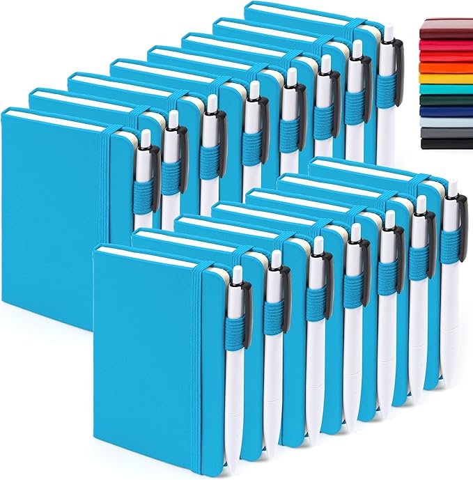feela 15 Pack Pocket Small Notebooks Bulk, Mini Cute Notepads Hardcover College Ruled Lined Journals with Pen Holder for School Business Memos, with 15 Black Pens, 3.5”x 5.5”, A6, Teal-DeskLoop Office
