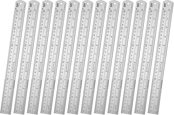 ZZTX Ruler Metal Straight Edge Stainless Steel Ruler 12 Inch Ruler Set Rulers Bulk 12 Pack-DeskLoop Office
