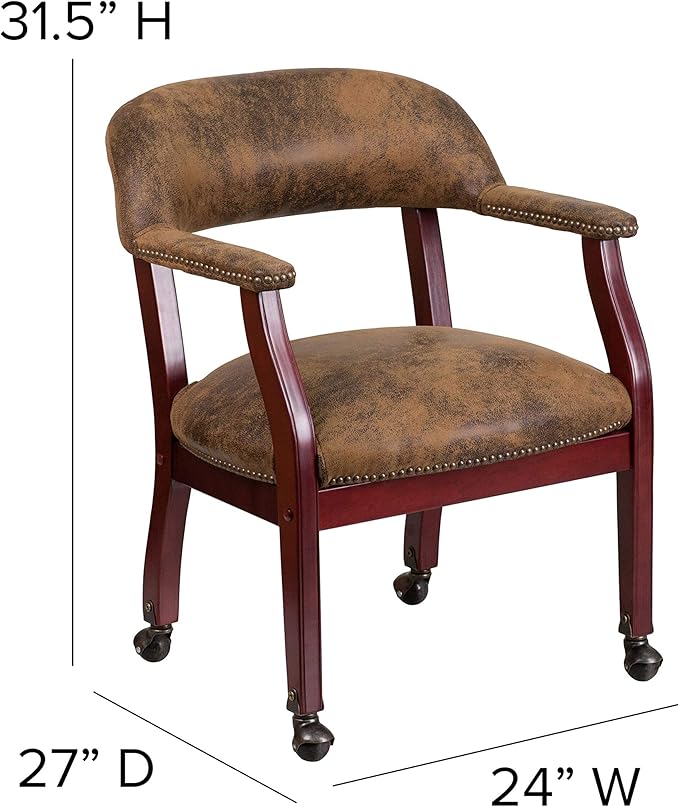 EMMA + OLIVER Bomber Jacket Brown Luxurious Conference Chair with Casters-DeskLoop Office