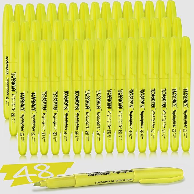 Highlighters Yellow 48 Pack – Bulk Chisel Tip High lighter Marker Set for School, Office, Bible Study, Journaling – Smear-Free, Quick Dry Ink – Fluorescent Pens for Teachers & Students-DeskLoop Office