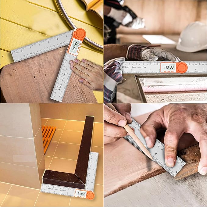 Rainyb Digital Angle Finder Tool 7inch/200 mm 0-360 Degree Stainless Steel Digital Protractor Ruler, Angle Measuring Tool for Carpenters, Woodworkers, Fabricators, Home DIY-DeskLoop Office