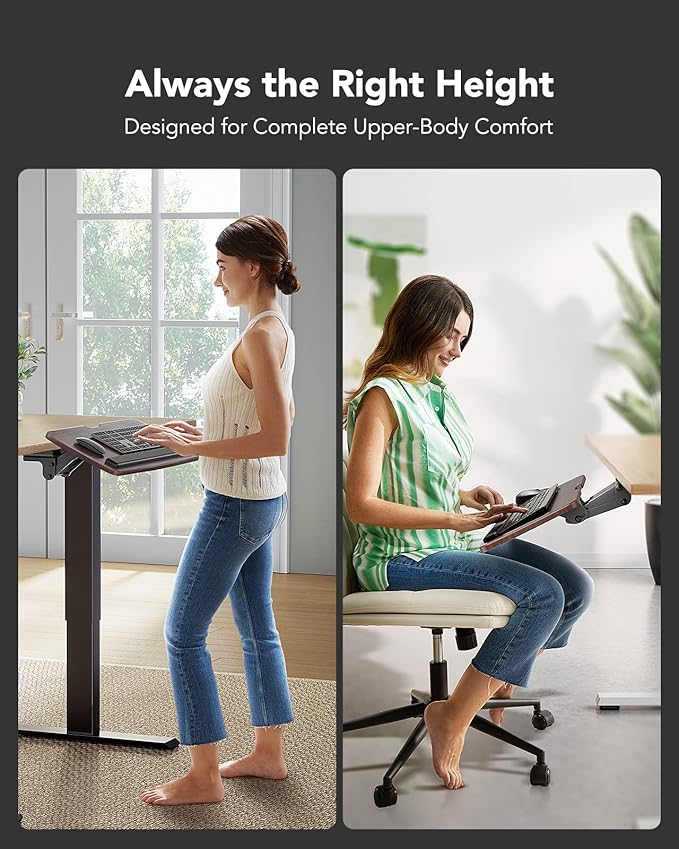 HUANUO Keyboard Tray Under Desk,360 Adjustable Ergonomic Sliding Keyboard & Mouse Tray, 25" W x 9.8" D, Brown-DeskLoop Office