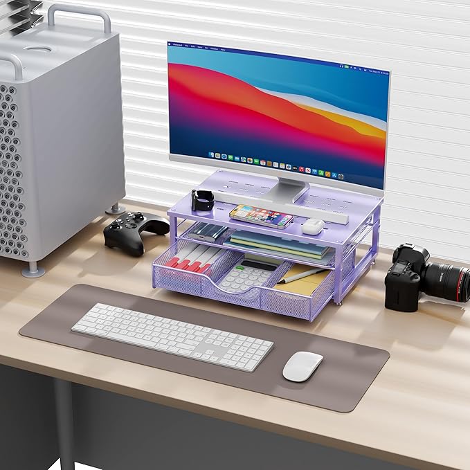 gianotter Computer Monitor Stand Riser, office organizer with Drawer, Office Organizers Storage for Classroom Office Supplies (Purple)-DeskLoop Office
