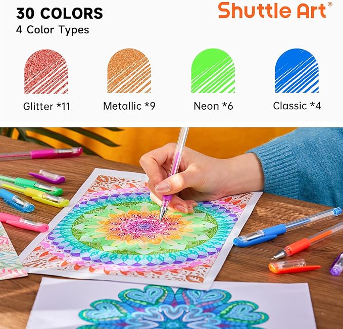 Shuttle Art Gel Pens, 60 Pack Gel Pen Set 30 Colored Gel Pen with 30 Refills for Adults Coloring Books Drawing Doodling Crafts Scrapbooking Journaling-DeskLoop Office