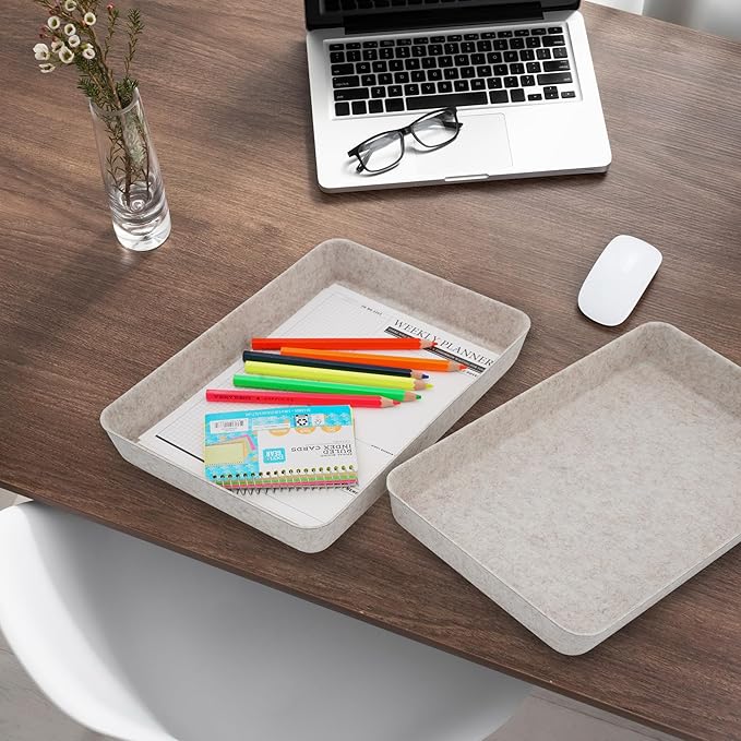 Welaxy 2-piece Office desk drawer organizer tray letter-size documents paper book file Folder Holder Scandinavian-chic storage bin hygge design sleek minimalist gifts idea storage bins (Oatmeal)-DeskLoop Office
