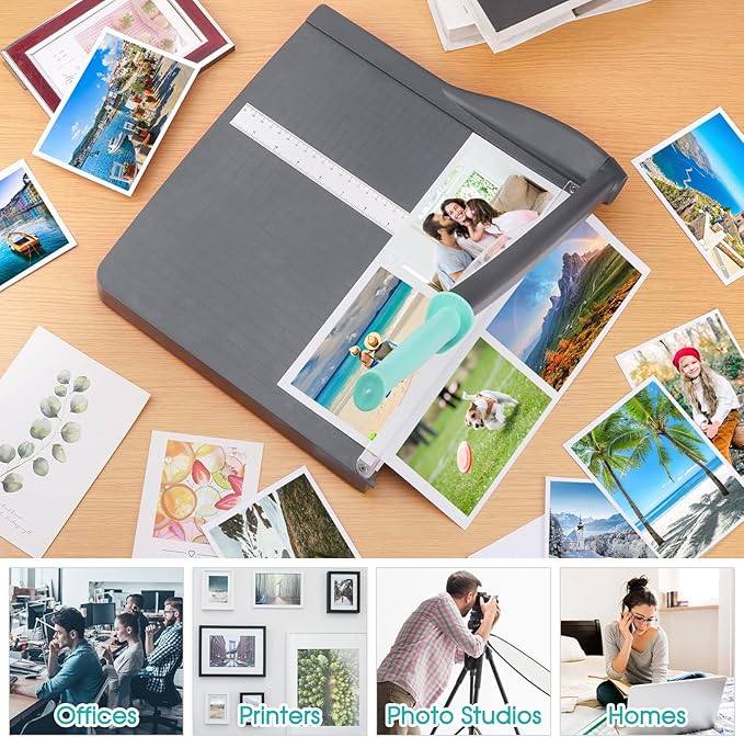 Paper Cutter, Paper Trimmer with Safety Guard, 12" Cut Length Paper Slicer with 16 Sheet Capacity Paper Cutting Board,Guillotine Paper Cutters and Trimmers for Cardstock Cardboard Vinyl (Gray)-DeskLoop Office