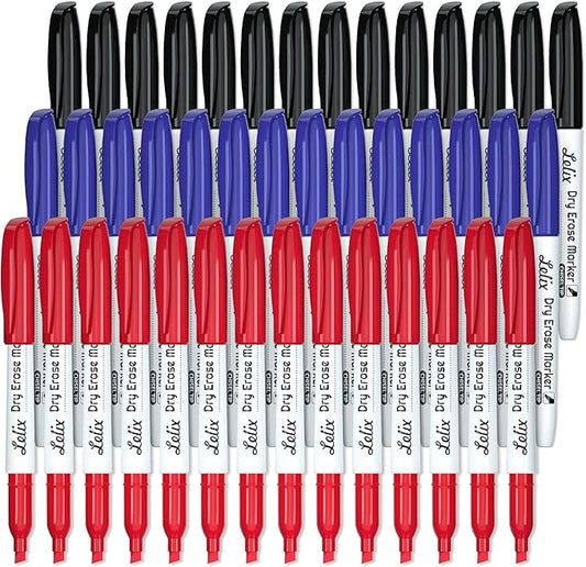 Lelix Dry Erase Markers, 42 Pack 14 Black+14 Blue+14Red Dry Erase Markers Chisel Tip,Dry Erase Markers Bulk,Whiteboard Markers for School, Office Supplies,Perfect for White Board, Mirror,Calender-DeskLoop Office