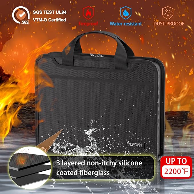 ENGPOW Accordion File Organizer,Fireproof Expanding File Folder with Multi Pockets,13 Pockets Document Organizer with Handle & Labels,Portable Home Travel Safe Storage for Letter A4 Files and More-DeskLoop Office