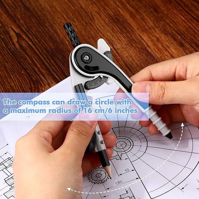 Zonon 1 Set Plastic Geometry Math Set 7 Pcs Includes 6'' / 4 '' Protractor, Drawing Compass, 45/60 Degree Triangle Rulers, 12'' / 6'' Math Ruler Transparent for Office Supplies(Clear)-DeskLoop Office