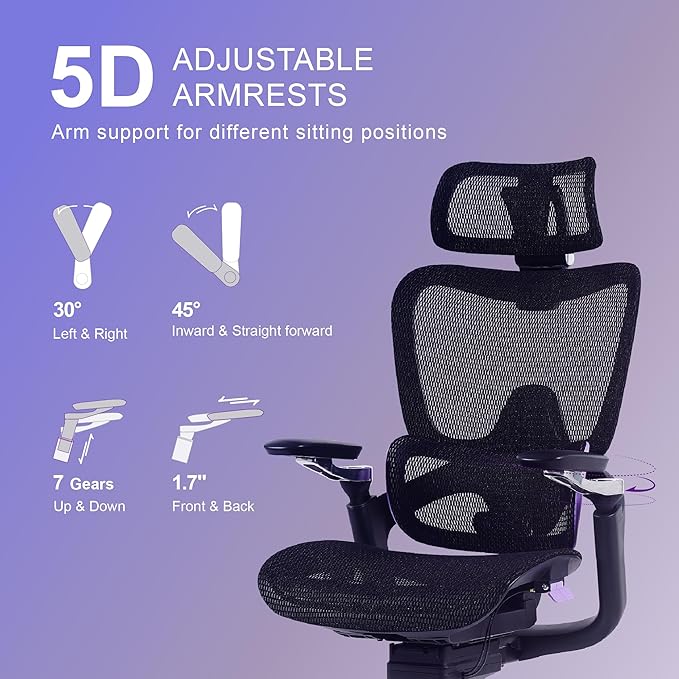 Ergonomic Office Chair, Mesh Home Office Desk Chair with Adjustable Lumbar Support, Big and Tall Gaming Chair with 4D Headrest, 5D Armrest,90-130°Tilt, BIFMA Certified, Model Zen (Purple)-DeskLoop Office