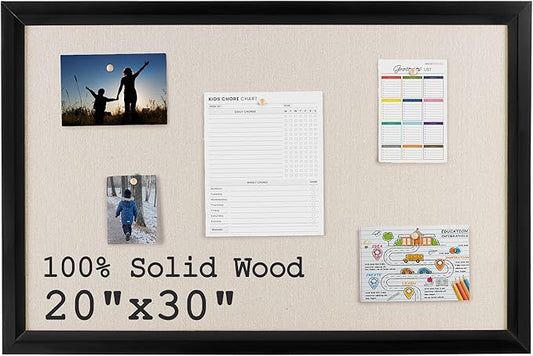 Bulletin Board Cork Board with Linen, 100% Wood Framed 30" x 20" Bulletin Board Decorations, Pin Boards for Walls, Wall Mounted Fabric Picture Board with 10 Pushpins for School, Home & Office, Black-DeskLoop Office