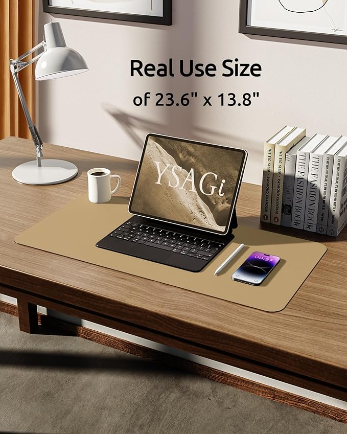 YSAGi Leather Desk Protector, Office Mat, Large Mouse Pad, Non-Slip PU Leather Blotter, Laptop Desk, Waterproof Writing Pad for Office and Home (Latte, 23.6" x 13.8")-DeskLoop Office