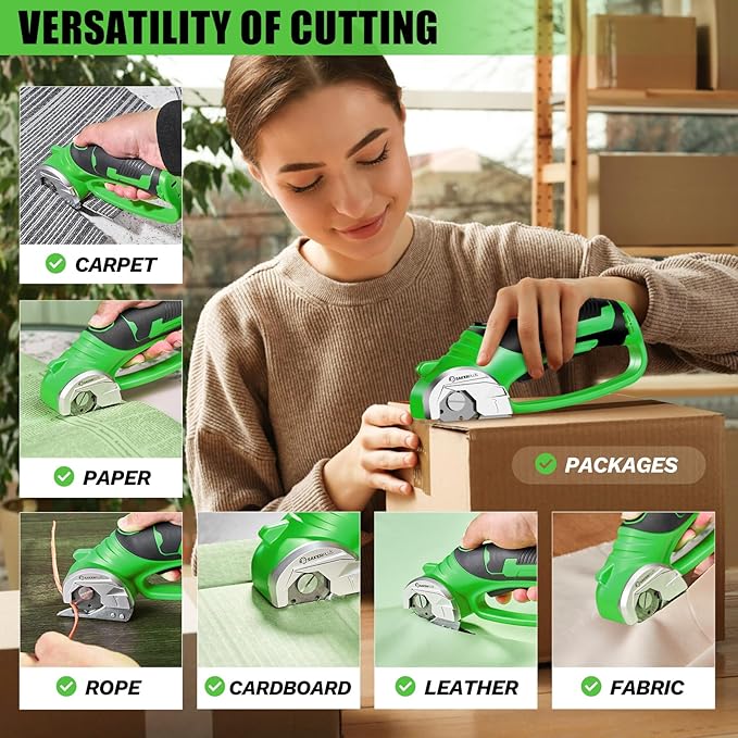 Cordless Electric Scissors,4V Rechargeable Cardboard Box Cutter Heavy Duty Fabric Scissor with Safety Lock & LED Light,Power Rotary Cutter for Leather Carpet Plastic Cutting,Sewing,Crafting-DeskLoop Office