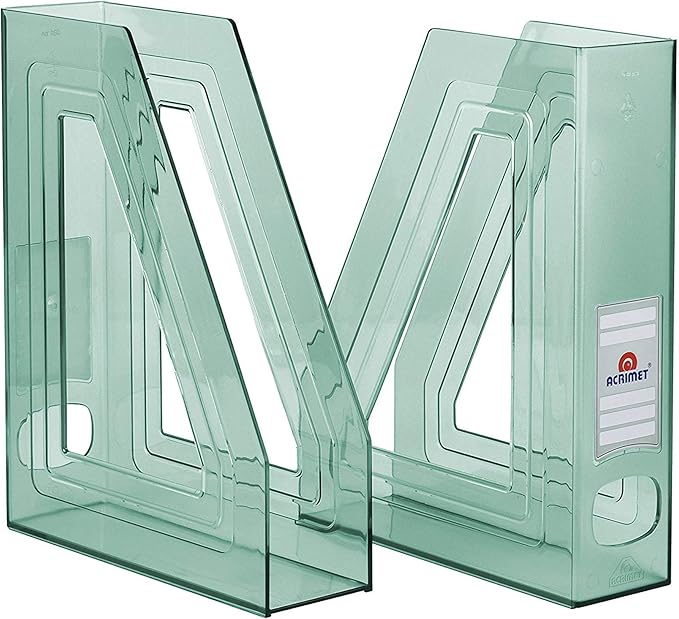 Acrimet Magazine File Holder, Durable Rack, Space-Saving Organizer (Plastic) (Clear Green Color) (2 pack)-DeskLoop Office