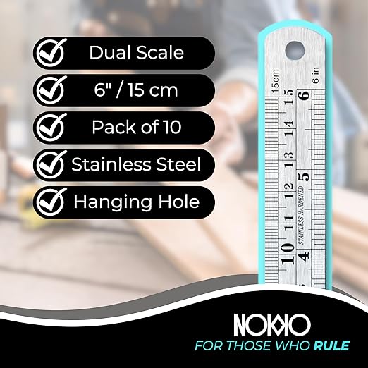 6 Inch Metal Ruler Bulk Set - 10-Pack of Compact 6 Inch / 15cm Stainless Steel Rulers - Precise Edge-Starting Imperial & Metric Measurements - Essential for Classrooms, Workshops, and Offices-DeskLoop Office