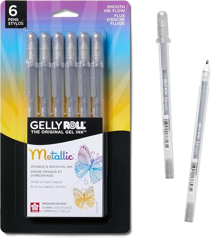 SAKURA Gelly Roll Metallic Gel Pens - Pens for Scrapbook, Journals, or Drawing - Metallic Silver Ink - Medium Line - 6 Pack-DeskLoop Office