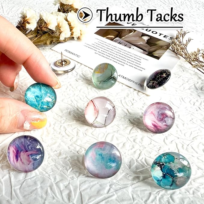 24Pcs Push Pins,Decorative Push Pins for Bulletin Board,Thumb Tacks for Cork Board, Cork Board Thumbtacks, Decorative Thumb Tacks for Class Organisation,Home,Office Decor(Marble Pattern)-DeskLoop Office